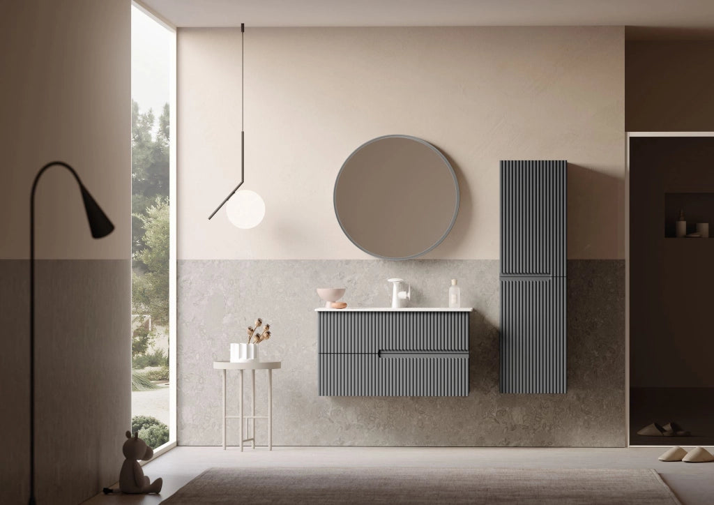 Specchio decorativo in legno "Moonlight 90 v2" - 90 x 7 x 90 cm - Grigio opaco