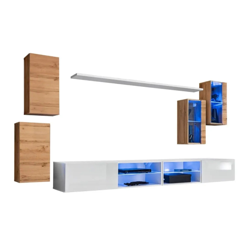 Set di mobili per salotto SWITCH XXV design, colore rovere e bianco.