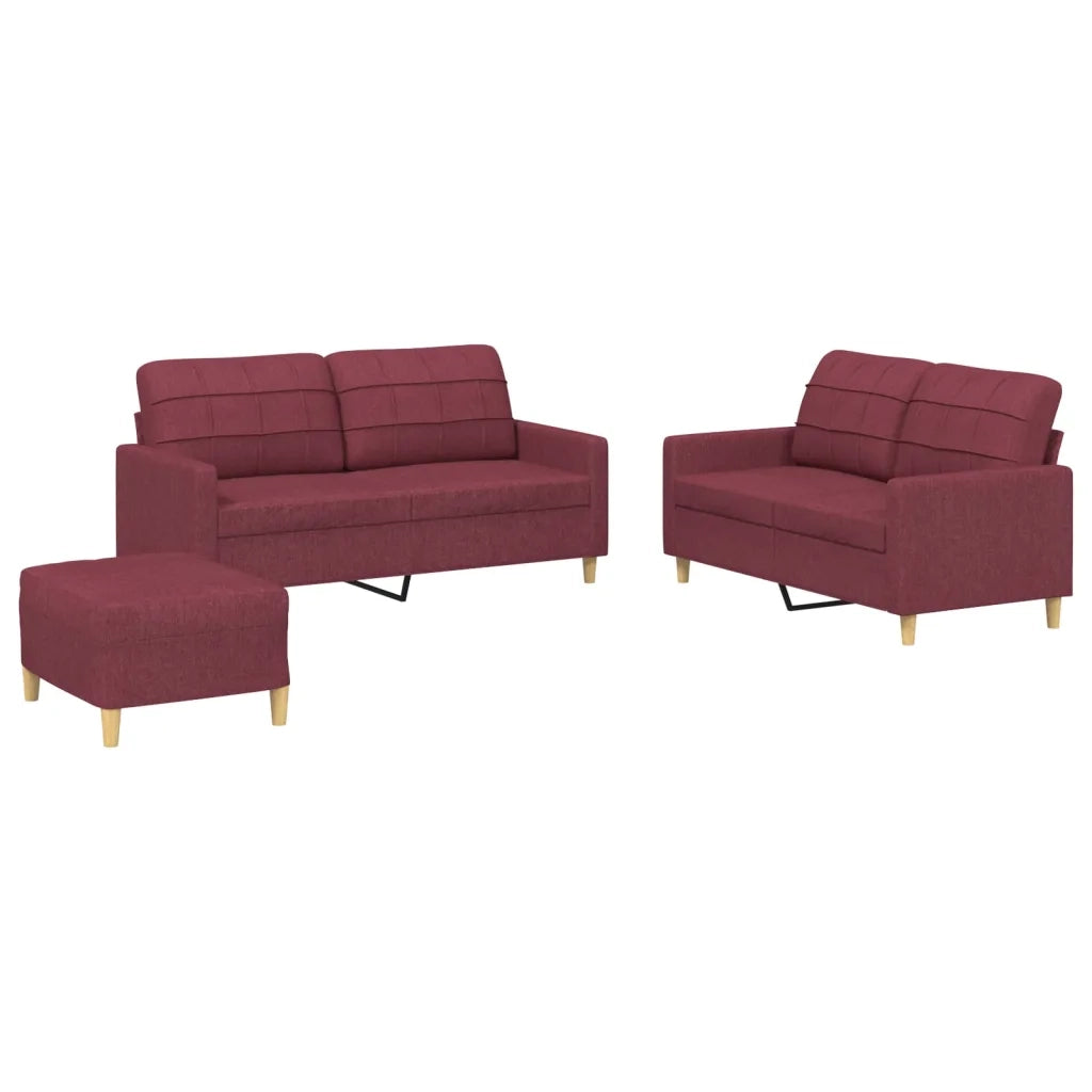 Set di Divani 3 pz con Cuscini Rosso Vino in Tessuto 3201288