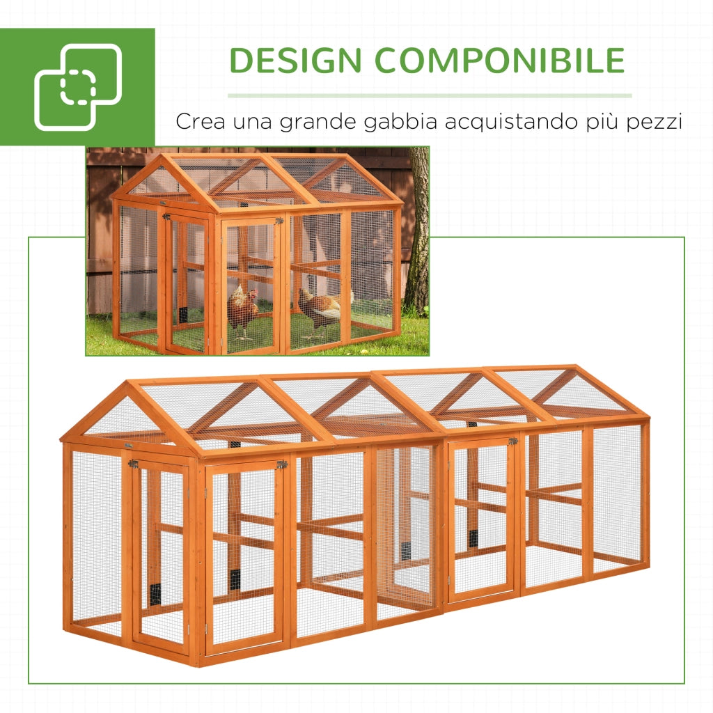 EasyComfort Gabbia per Galline in Legno con Porte Multiple e Rete in Metallo, 140x88.5x106cm, Arancione