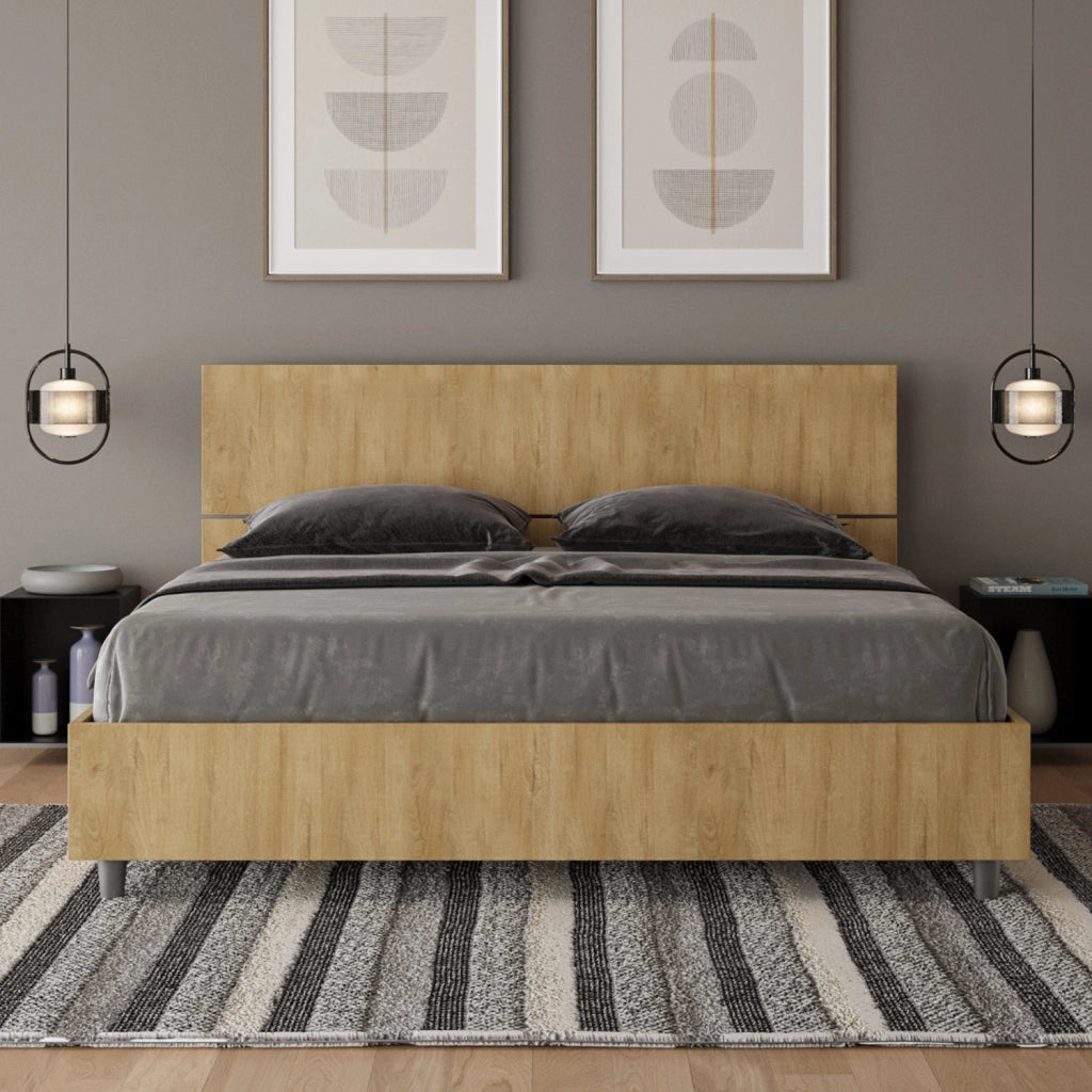 BS COM Letto matrimoniale contenitore doppia alzata 160x200 testata dritta quercia