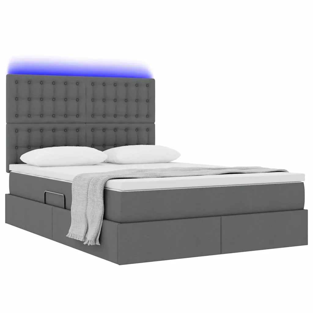 Letto con contenitore e LED con led Grigio scuro 140 x 190 cm
