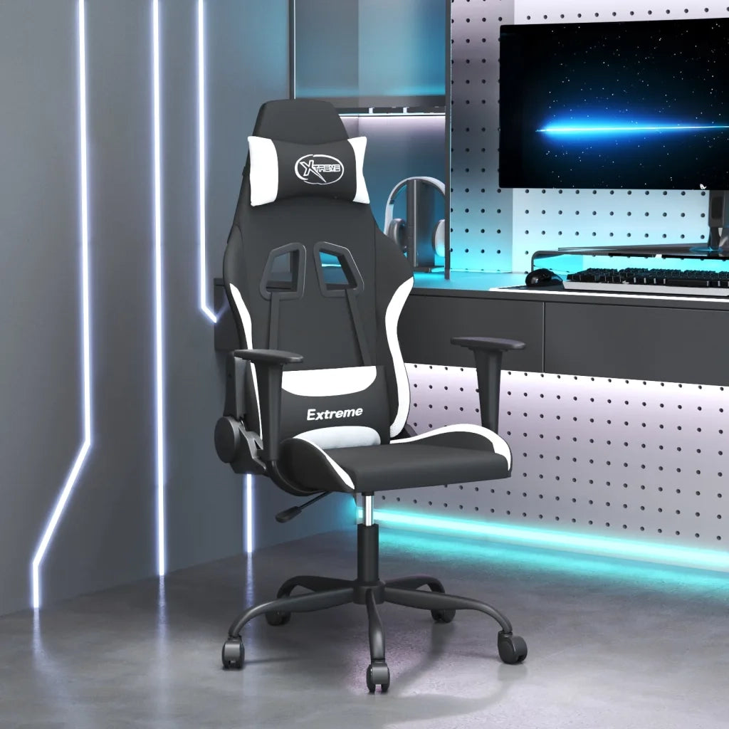 Sedia da Gaming Nero e Bianco in Tessuto 3143719