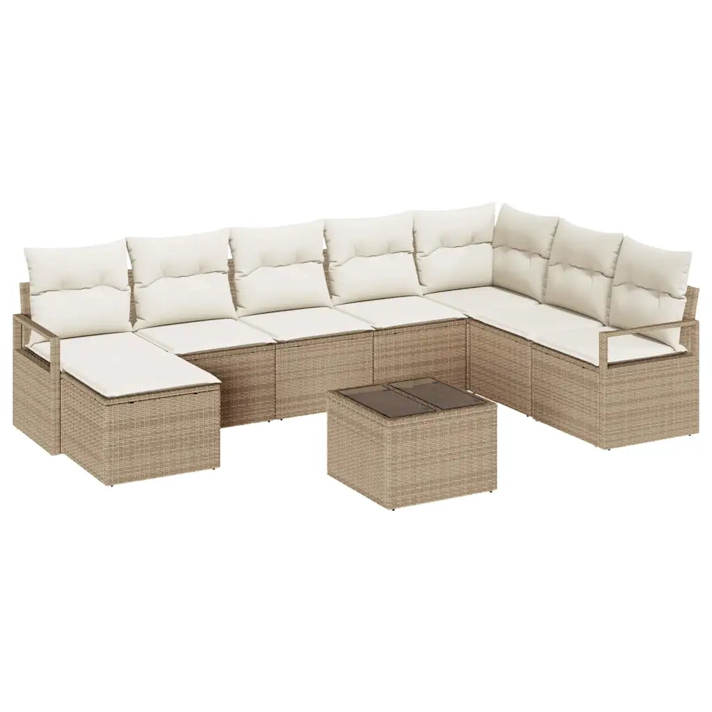 Set di divani con cuscino 9 pcs Beige polyrattan