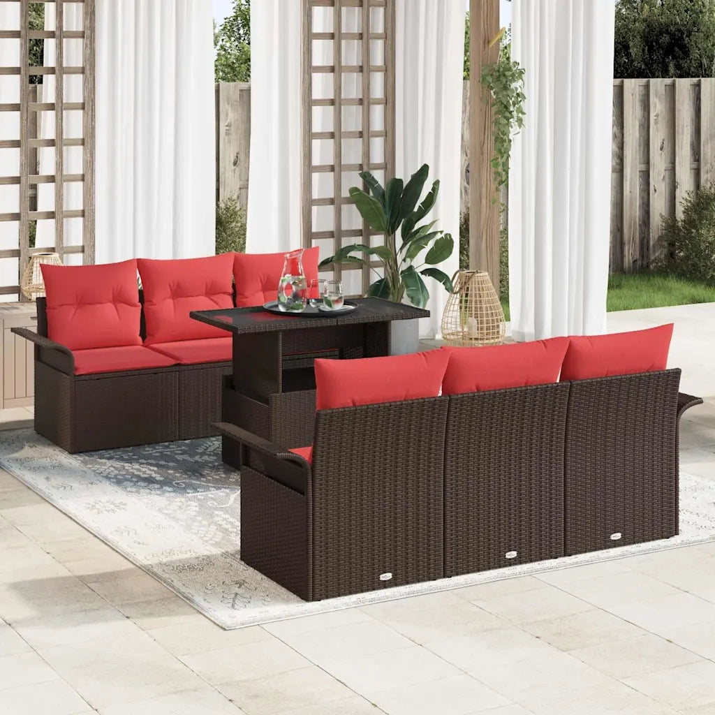 Set Divano da Giardino con cuscino 7 pcs Marrone polyrattan 3348210