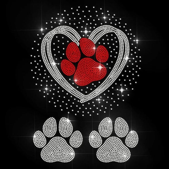 Applicazione per tessuti con design di zampa di cane - Simbolo per tessuti - Applicazione Hotfix - Pannelli - Decorazione di abbigliamento - Strass in vetro 11,7 x 8,7 cm - Sticker per tessuti