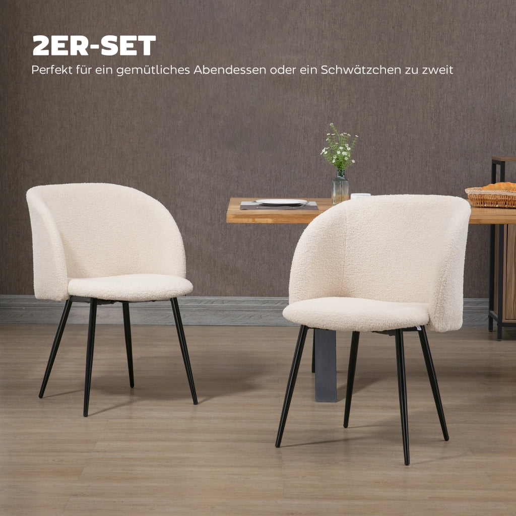 Set 2 Sedie da Pranzo Imbottite con Rivestimento in Tessuto e Gambe in Metallo ¨C Minimal ¨C Cremewei?