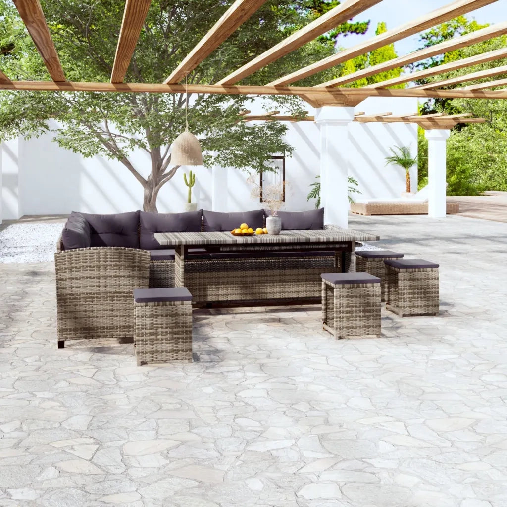 Set Divani da Giardino 6 pz con Cuscini in Polyrattan Grigio 3098169
