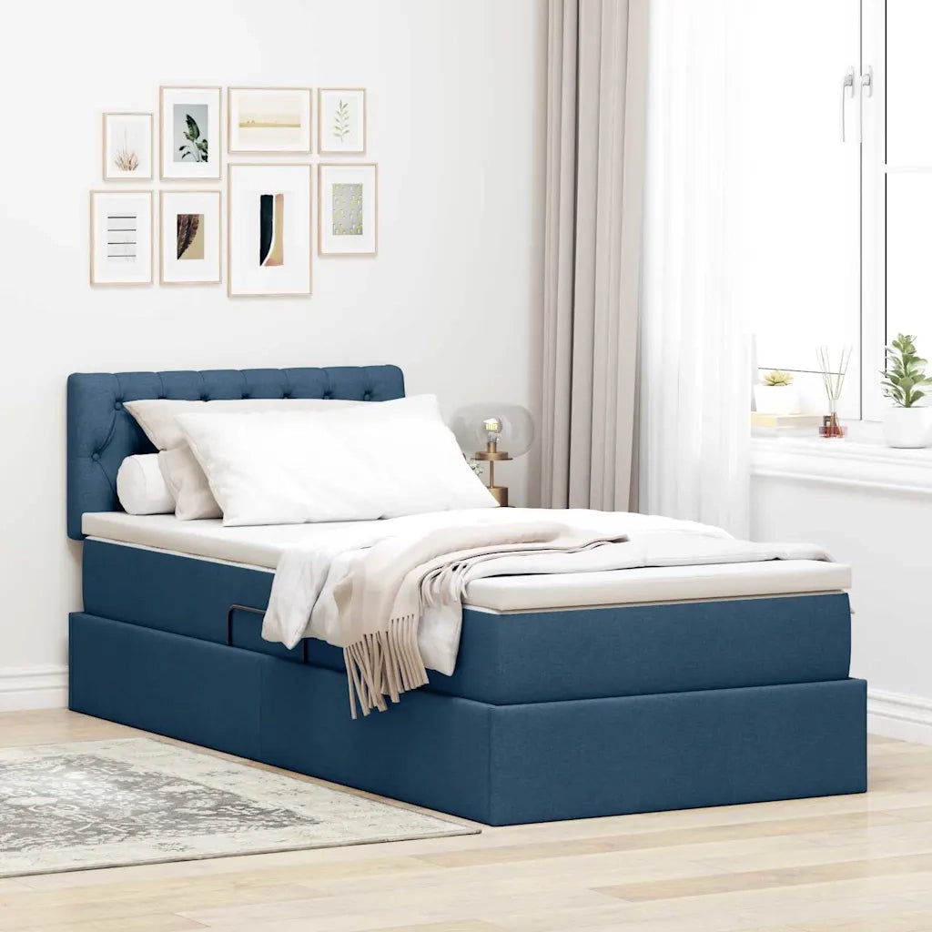 Letto con contenitore e LED con led Blu 90 x 190 cm Tessuto