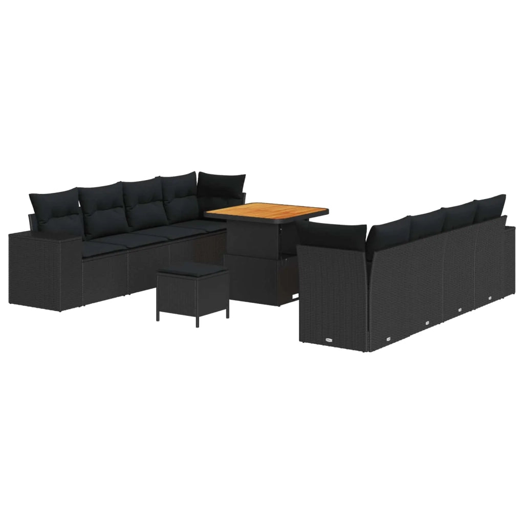 Set Divano da Giardino con cuscino 11 pcs Nero polyrattan 3363924