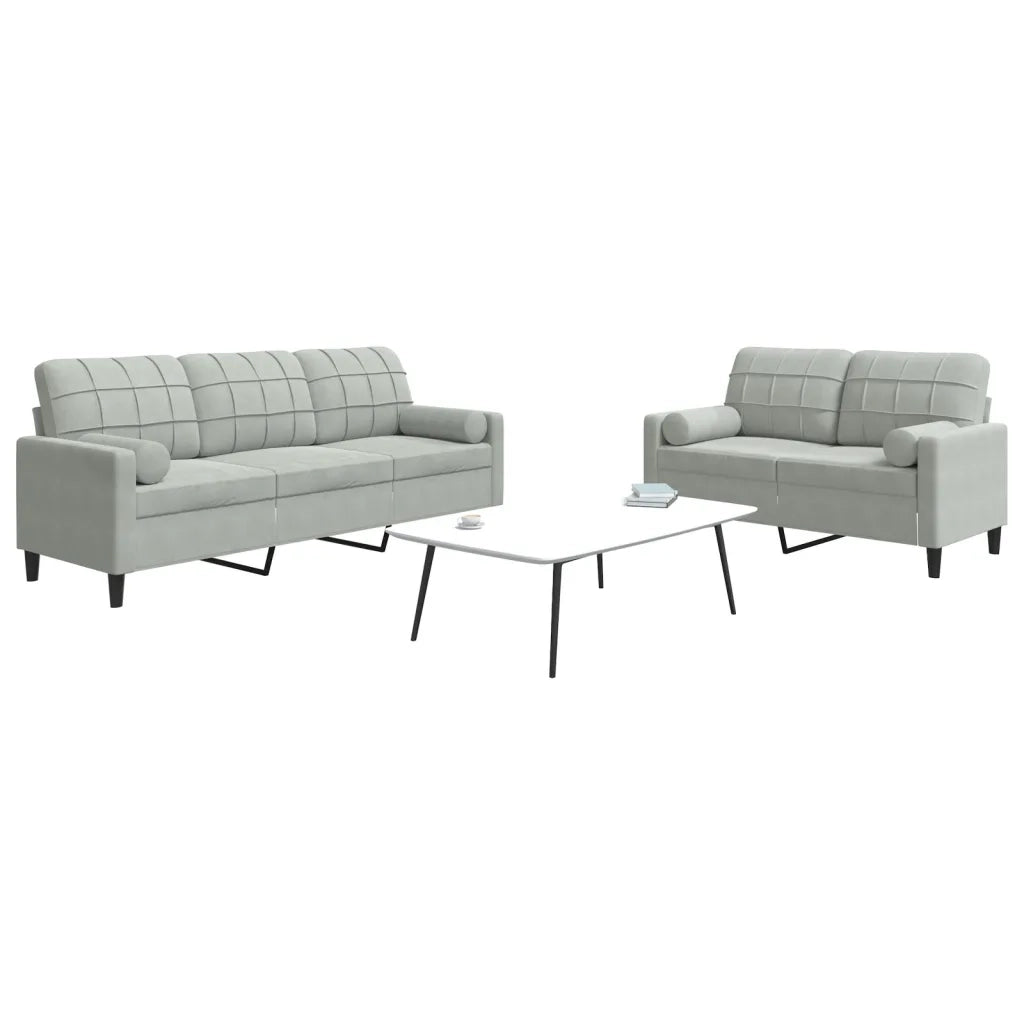 Set di Divani 2 pz con Cuscini e Rinforzi Grigio Chiaro Velluto 3278411