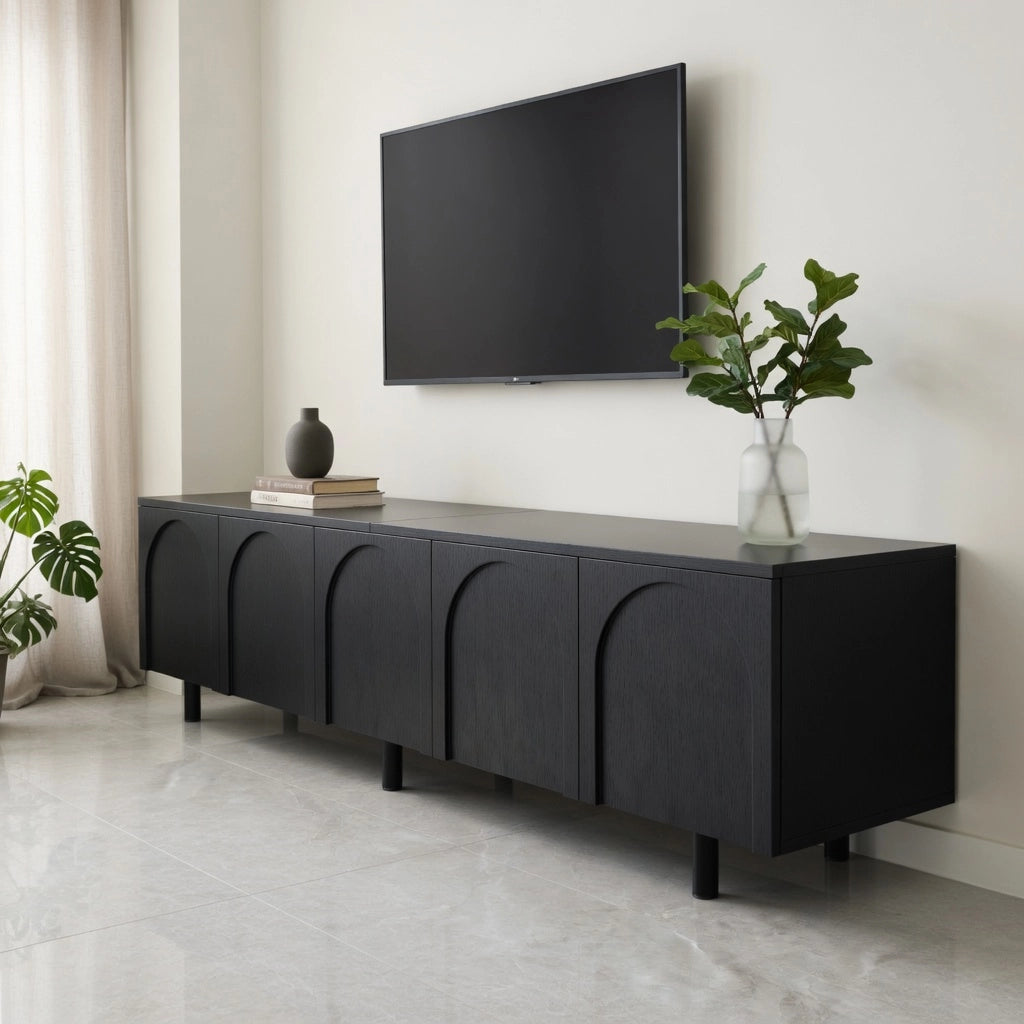 Lowboard per TV nero in MDF lunghezza 180 cm