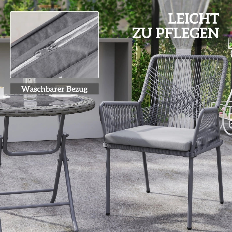 OKWISH Set di 2 Sedie da Giardino con Braccioli, Schienale Ampio e Cuscini Sfoderabili, Rattan Grigio Scuro