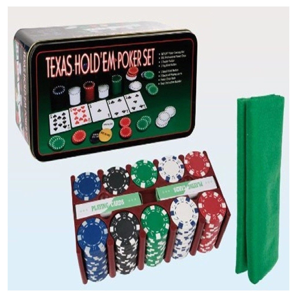 Trade Shop - Set Cofanetto Poker Texas Holdem Fiches Chips Professionale Scatola Di Latta -