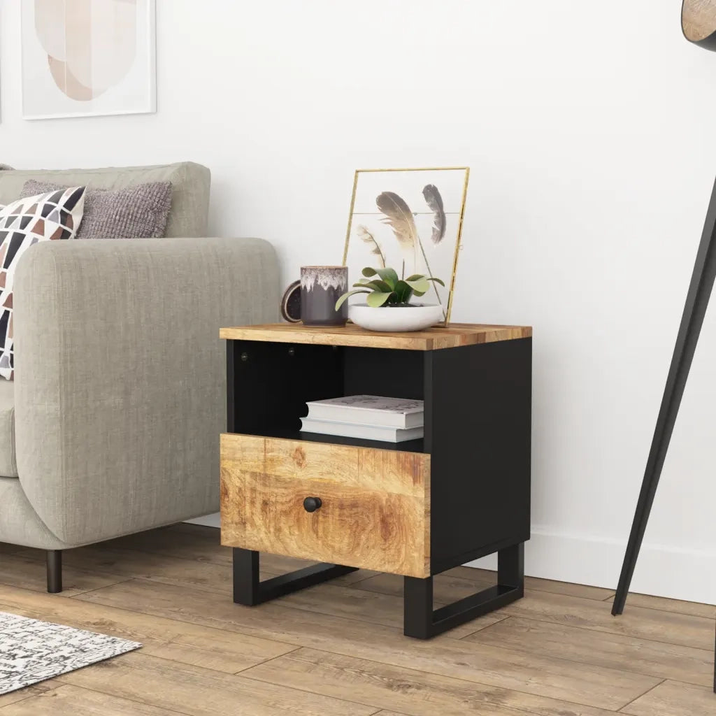 Comodino in Legno Massello di Mango e Legno Multistrato 350648