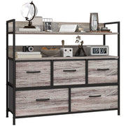 Cassettiera 5 cassetti stile industriale con ante in tessuto ¨C zephmum ¨C grigio 98x29x85 cm