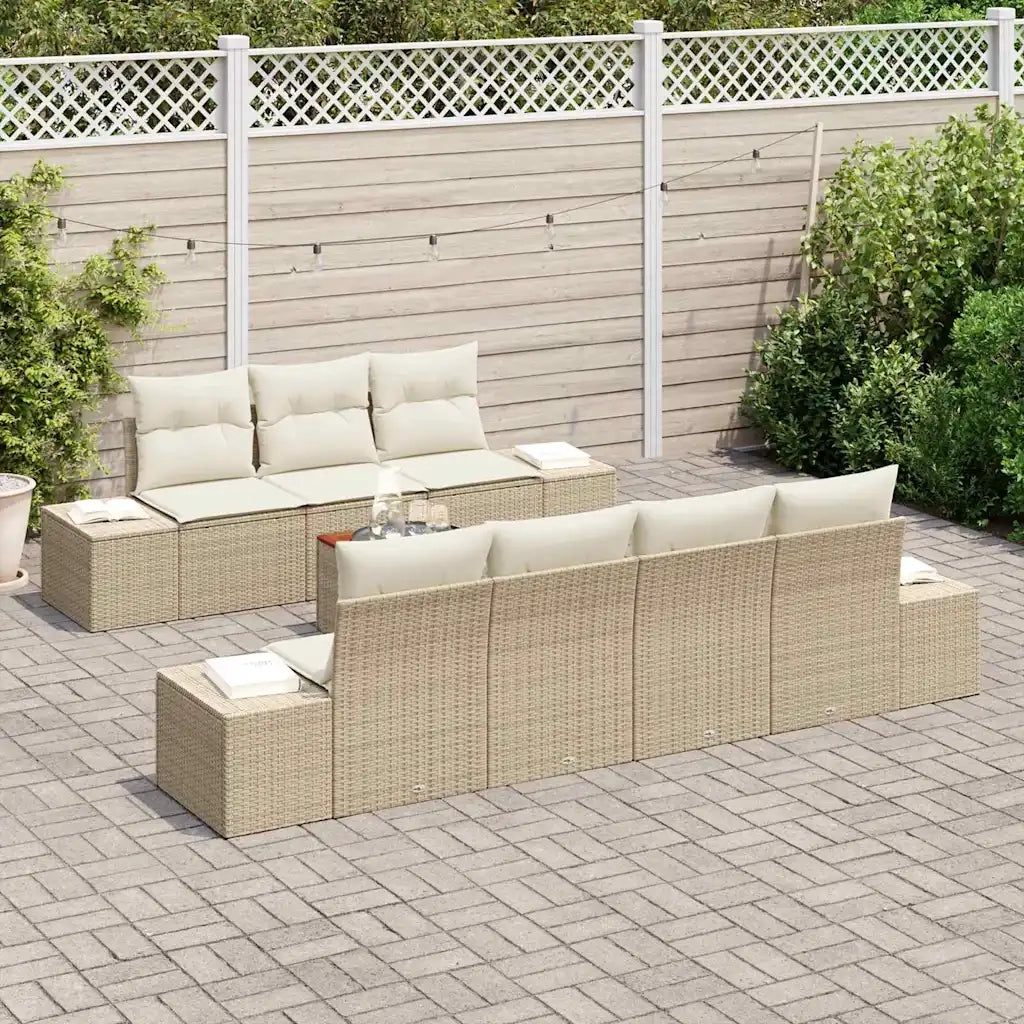 Set Divano da Giardino 8 pcs Beige e Crema polyrattan