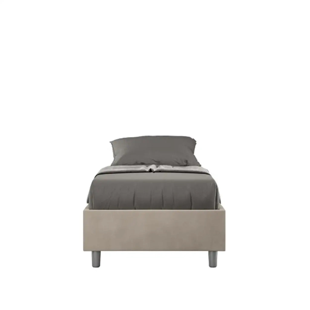 Letto singolo contenitore imbottito 80x200 microfibra sabbia Azelia
