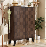 Armadio portascarpe moderno 80 x 35;5 x 110 cm in truciolare effetto legno scuro; con ripiani regolabili