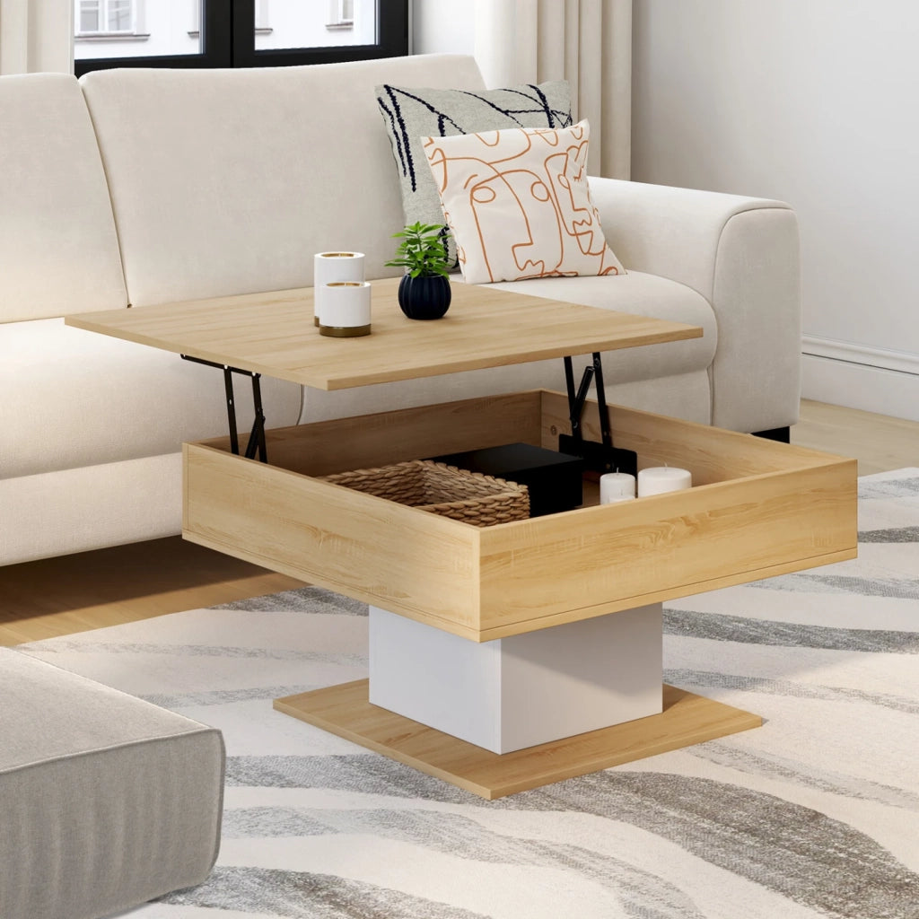 IDMarket - Tavolino quadrato sollevabile EDEN in legno e bianco