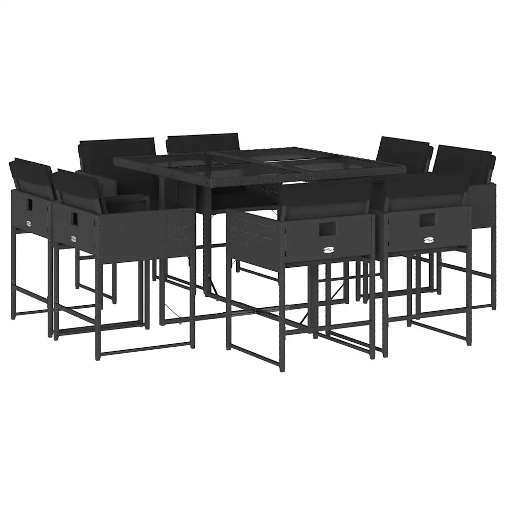 Set da Pranzo da Giardino 9 pz con Cuscini Nero in Polyrattan 3211375