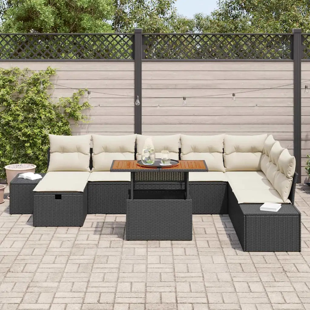 Set Divano da Giardino con archiviazione 9 pcs Nero Poly Rattan 3361397