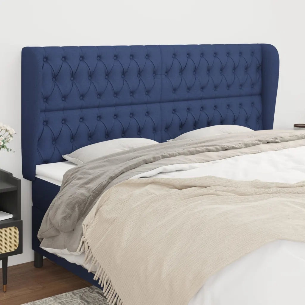 Testiera | Testata ad Orecchio Blu 203x23x118/128 cm in Tessuto