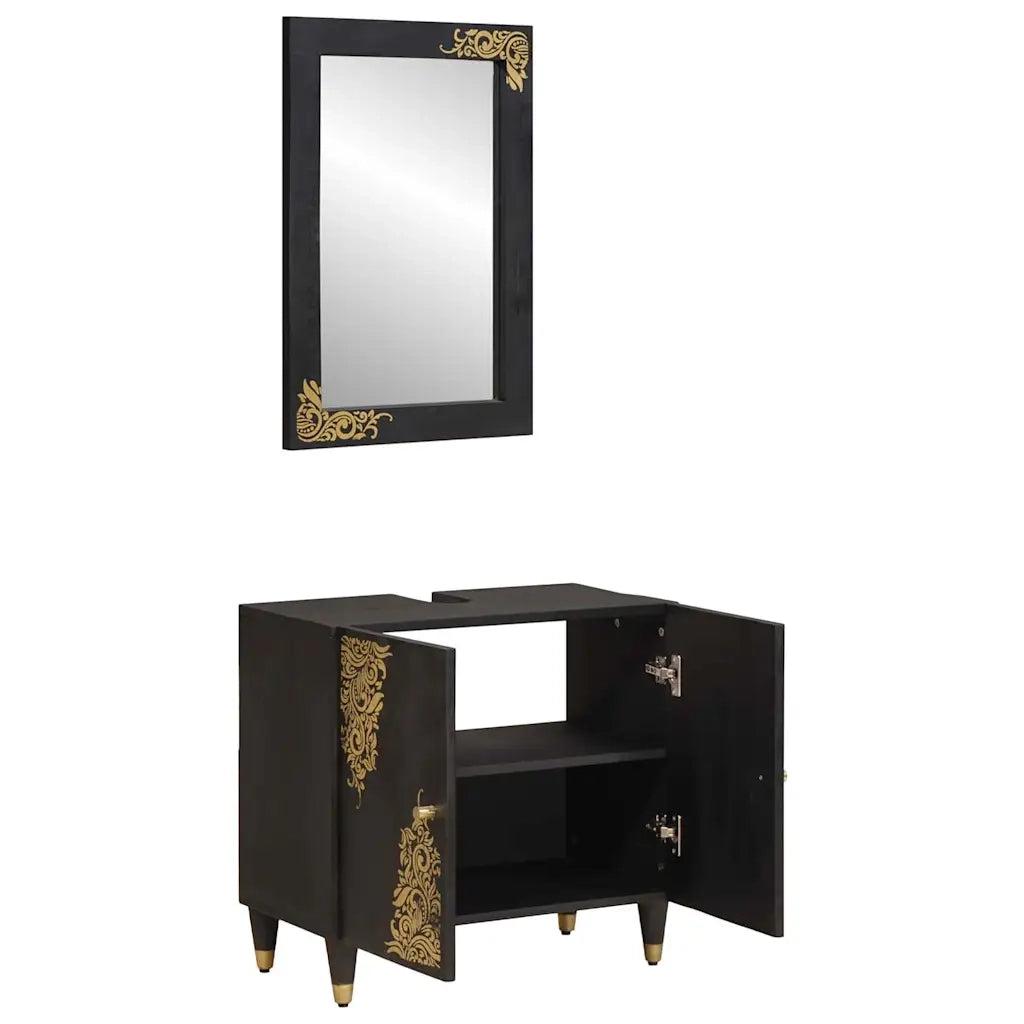 Set di Armadi da Bagno 2 pcs Nero Legno di mango massello