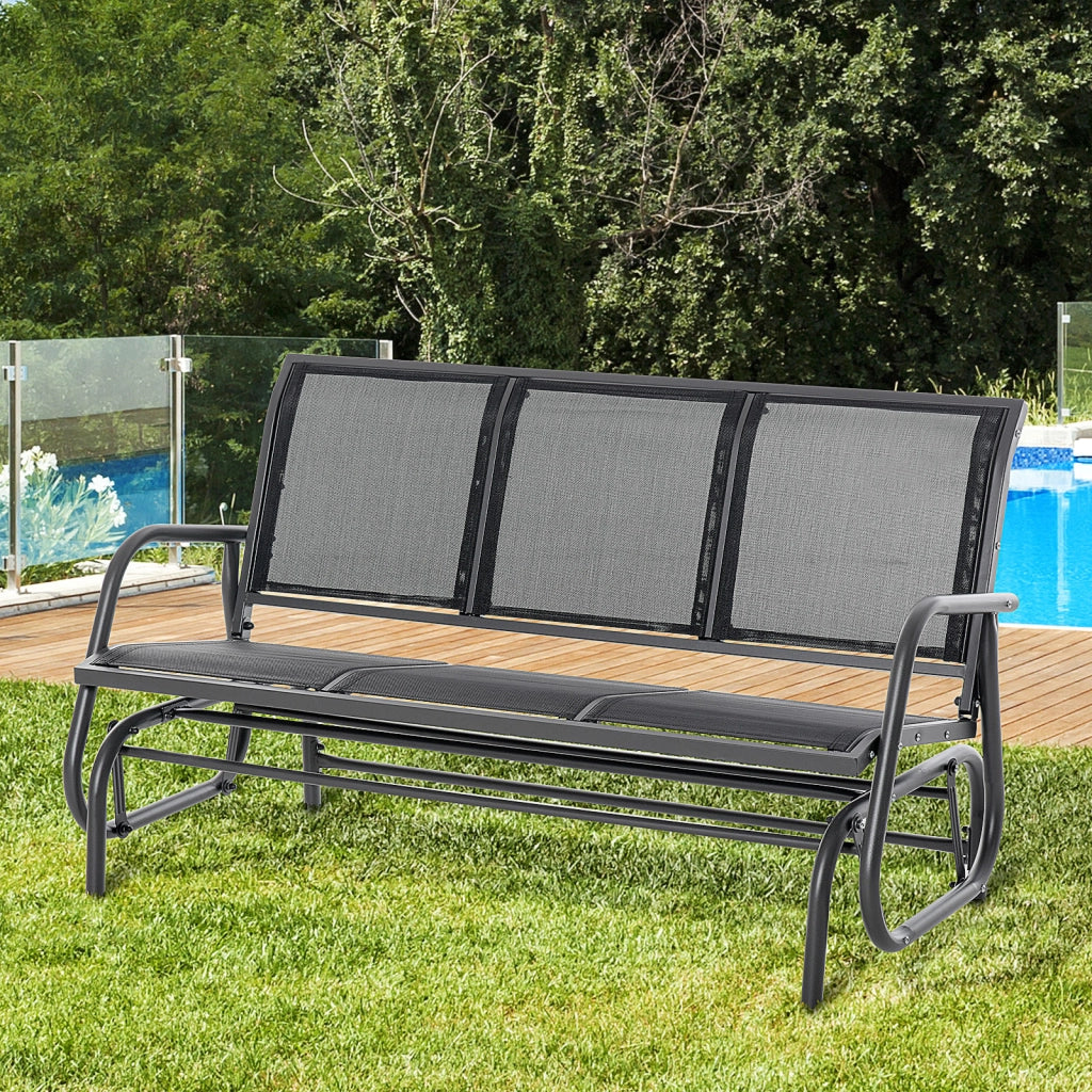 Altalena da giardino a 3 posti panca a dondolo in metallo resistente alle intemperie per giardino nera