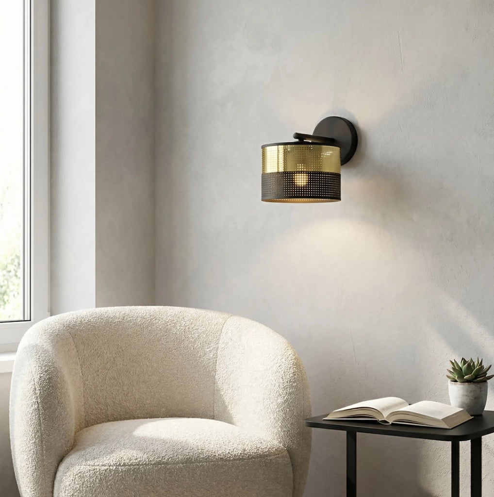 Applique da parete LUX nera oro perforata 1xE27 Emibig