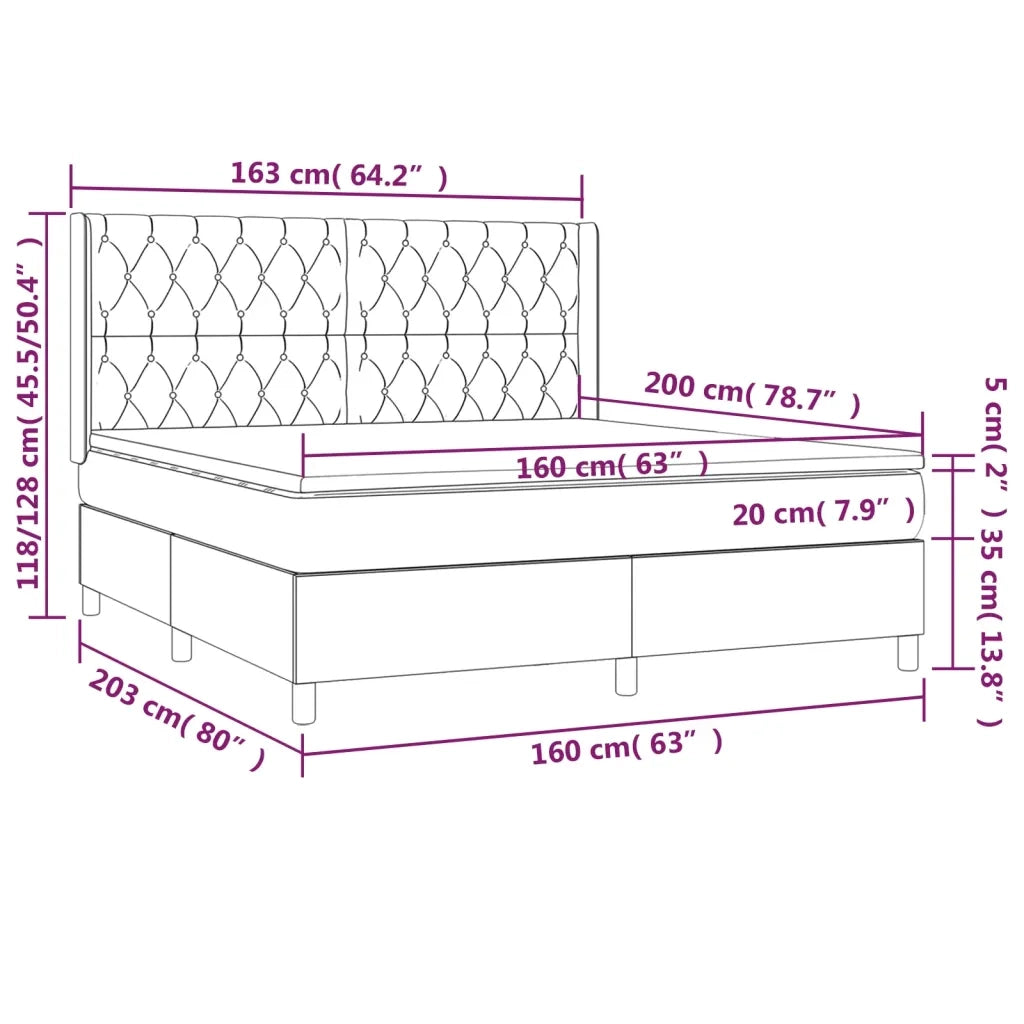 Letto a Molle con Materasso e LED Nero 160x200 cm in Velluto 3139753