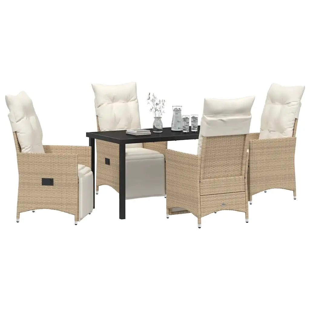 Set da Pranzo per Giardino con cuscino 5 pcs Beige polyrattan 3379585