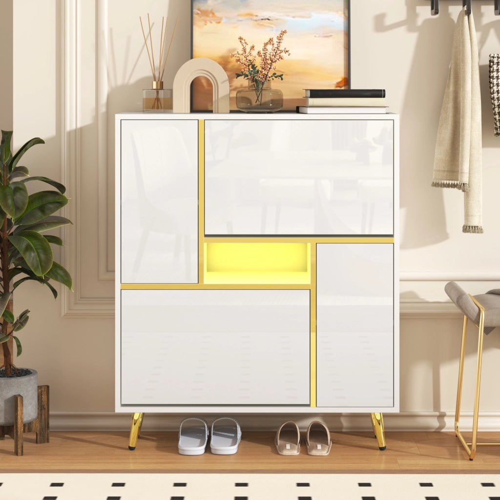 Scarpiera Moderna con LED ¨C Xylo ¨C Bianco Lucido, 16 Colori, 80x25x96 cm
