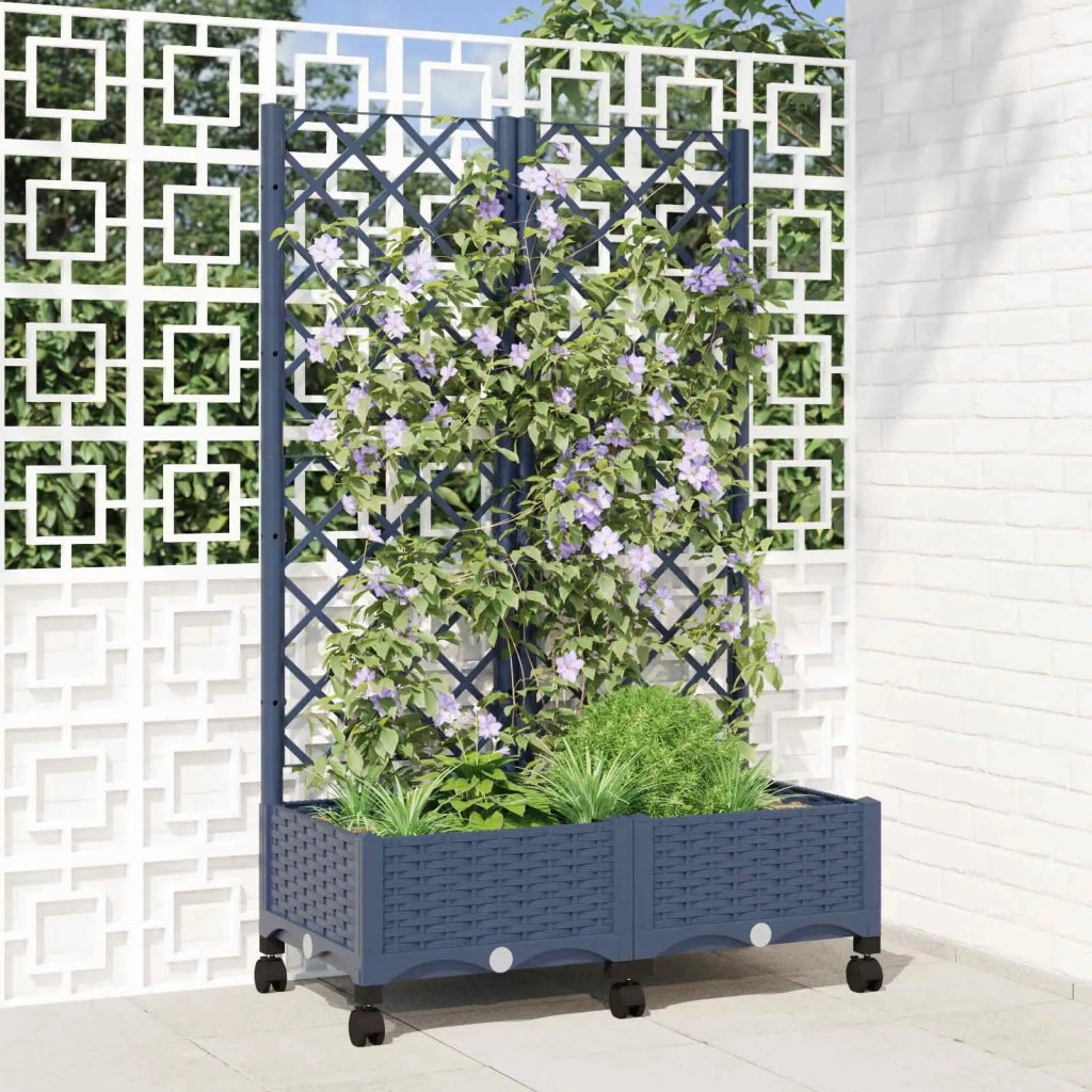 Vaso da giardino con grigliato e ruote Blu Grigio PP 3422966