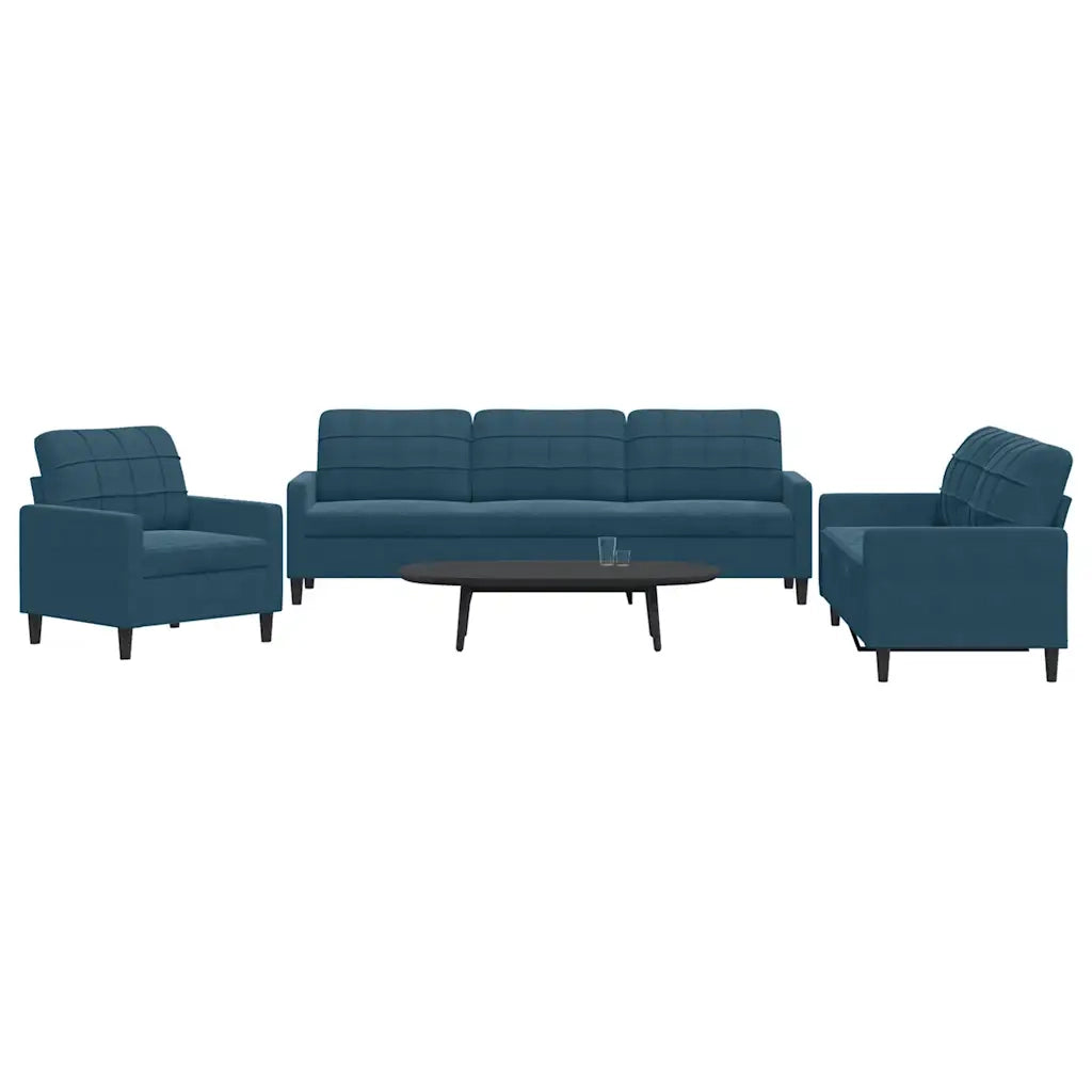 Set di Divani 3 pz con Cuscini Blu in Velluto 3278440