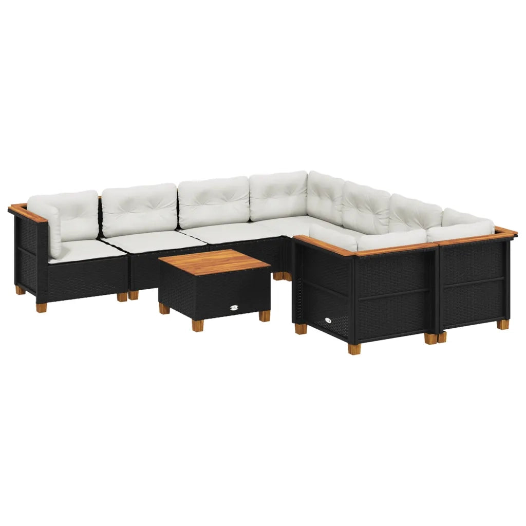 Set Divani da Giardino 9 pz con Cuscini Nero in Polyrattan 3261773