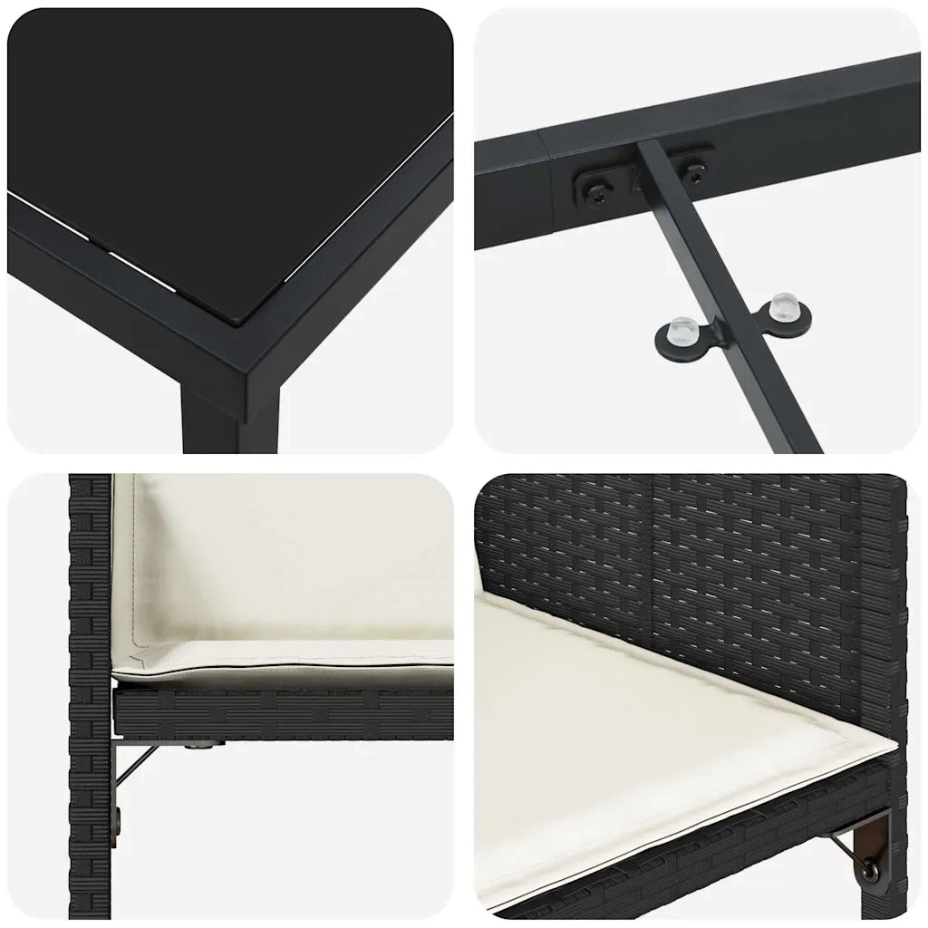 Set da Pranzo per Giardino con cuscino 9 pcs Nero polyrattan 3380007