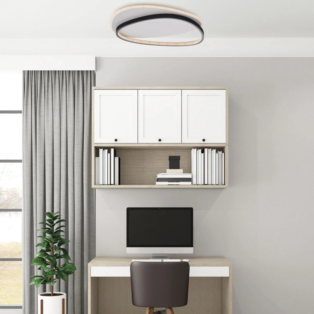 Plafoniera in metallo e alluminio bianco e nero con led integrato CCT + telecomando