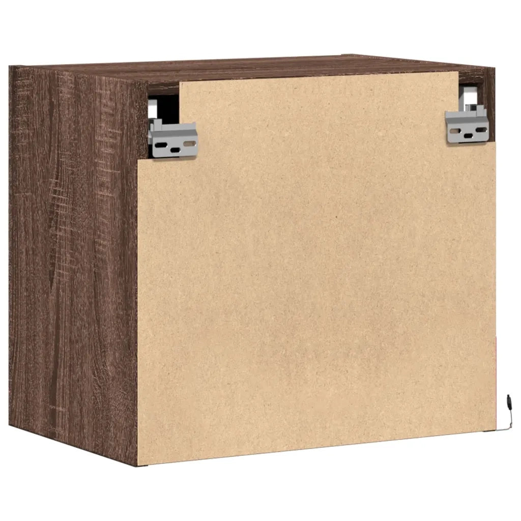 Comodini a Parete con luci LED 2 pz Rovere Marrone 852088