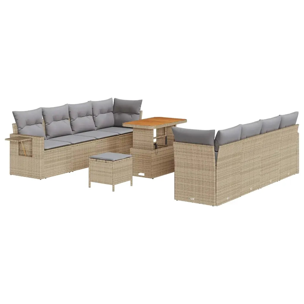 Set Divano da Giardino 11 pcs Beige e Grigio Chiaro polyrattan