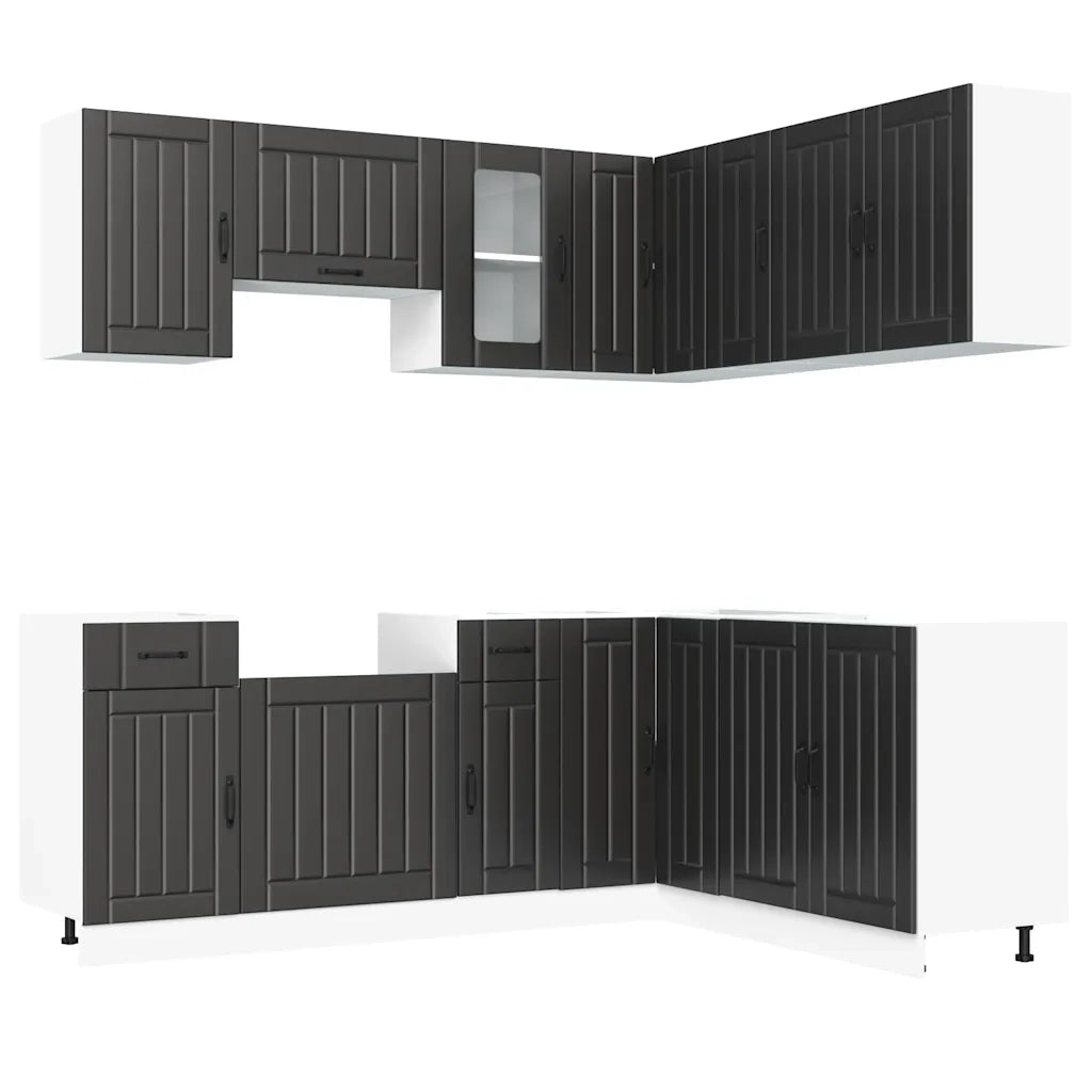 Set Mobili da Cucina 11 pz Kalmar Neri Legno Multistrato 3314942