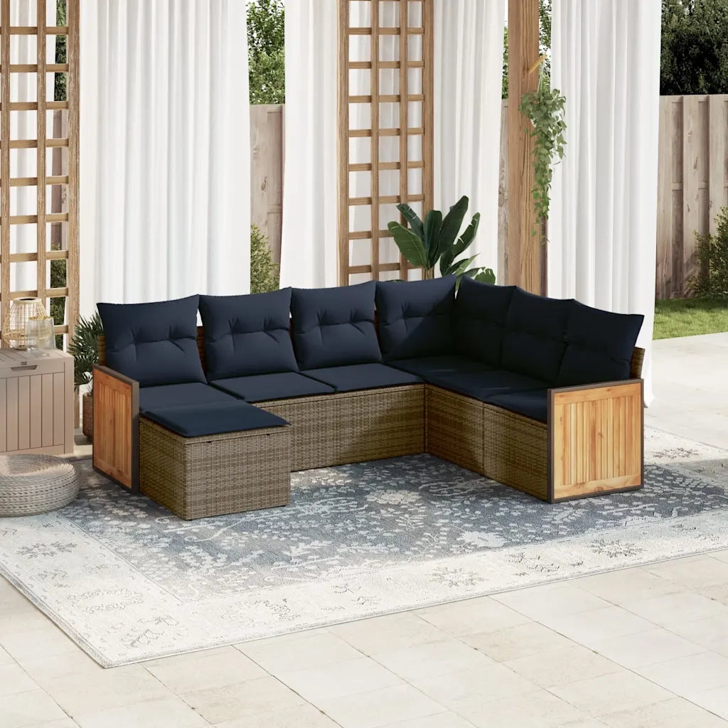 Set Divani da Giardino 7 pz con Cuscini Grigio in Polyrattan 3227888