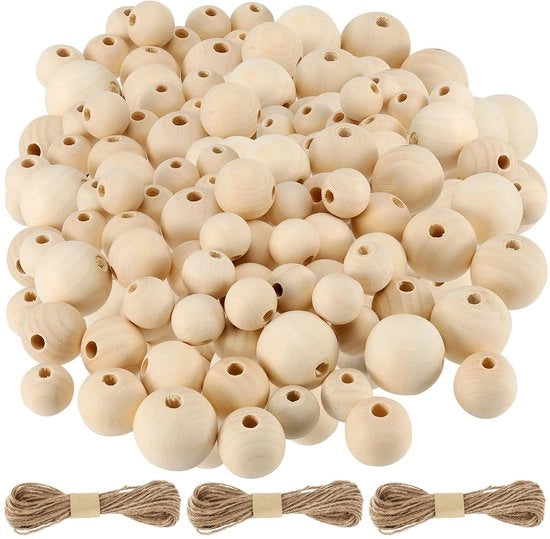 Set di Perline in Legno 300 pezzi - Perline in Legno Ronde 20 mm/25 mm - Perline in Legno Naturali - Spacer Perline Non Lavorate - Per Set di Ambiente DIY - Set di Perline in Legno