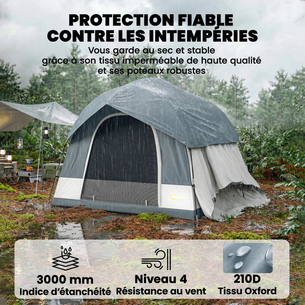Tenda da Campeggio 2-4 Persone ¨C Xylo ¨C Impermeabile con 3 Porte, Compatibile SUV, Blu Scuro