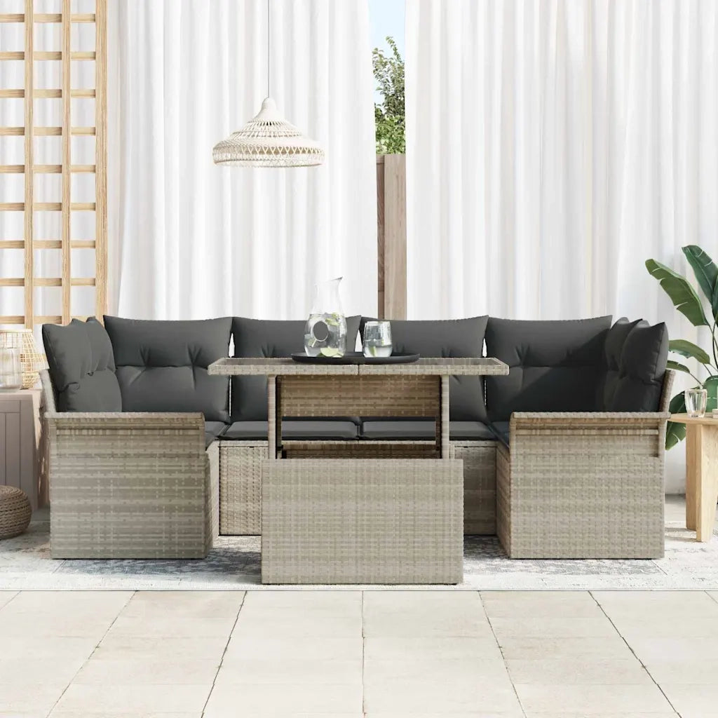 Set Divano da Giardino 7 pcs Grigio chiaro Poly Rattan