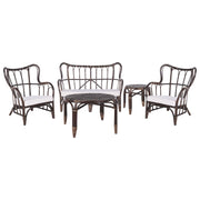 Lounge Set da Giardino 4 Posti in Rattan Naturale Marrone e cuscini Beige