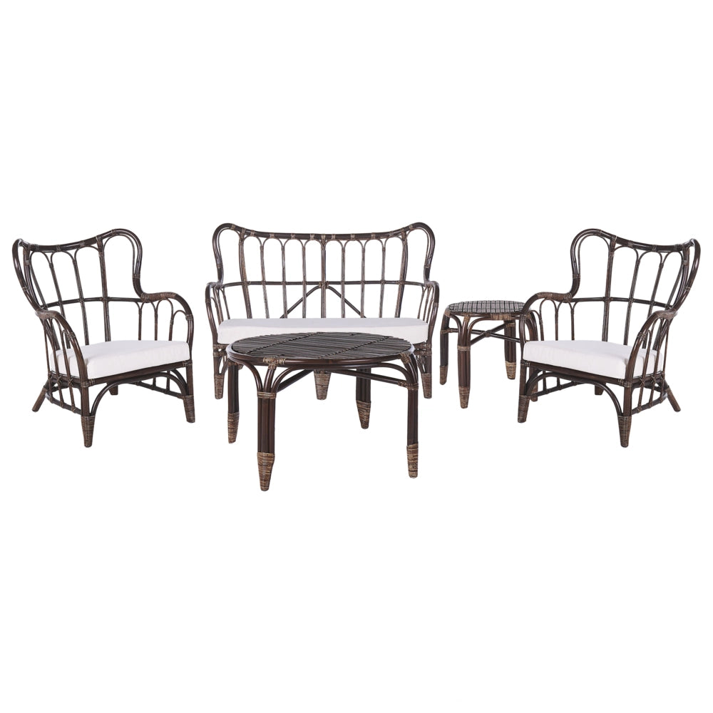 Lounge Set da Giardino 4 Posti in Rattan Naturale Marrone e cuscini Beige
