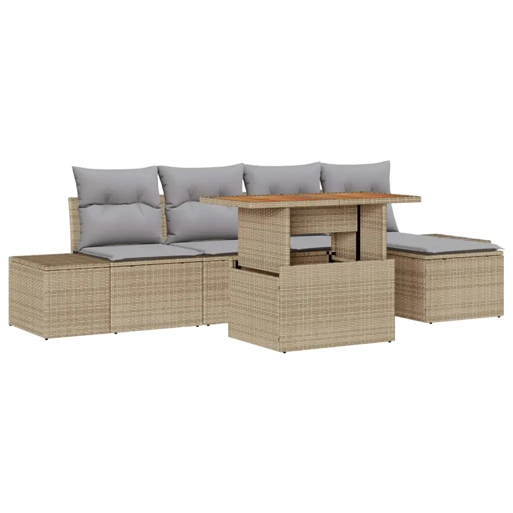 Set da Pranzo per Giardino con cuscino 6 pcs Beige e grigio