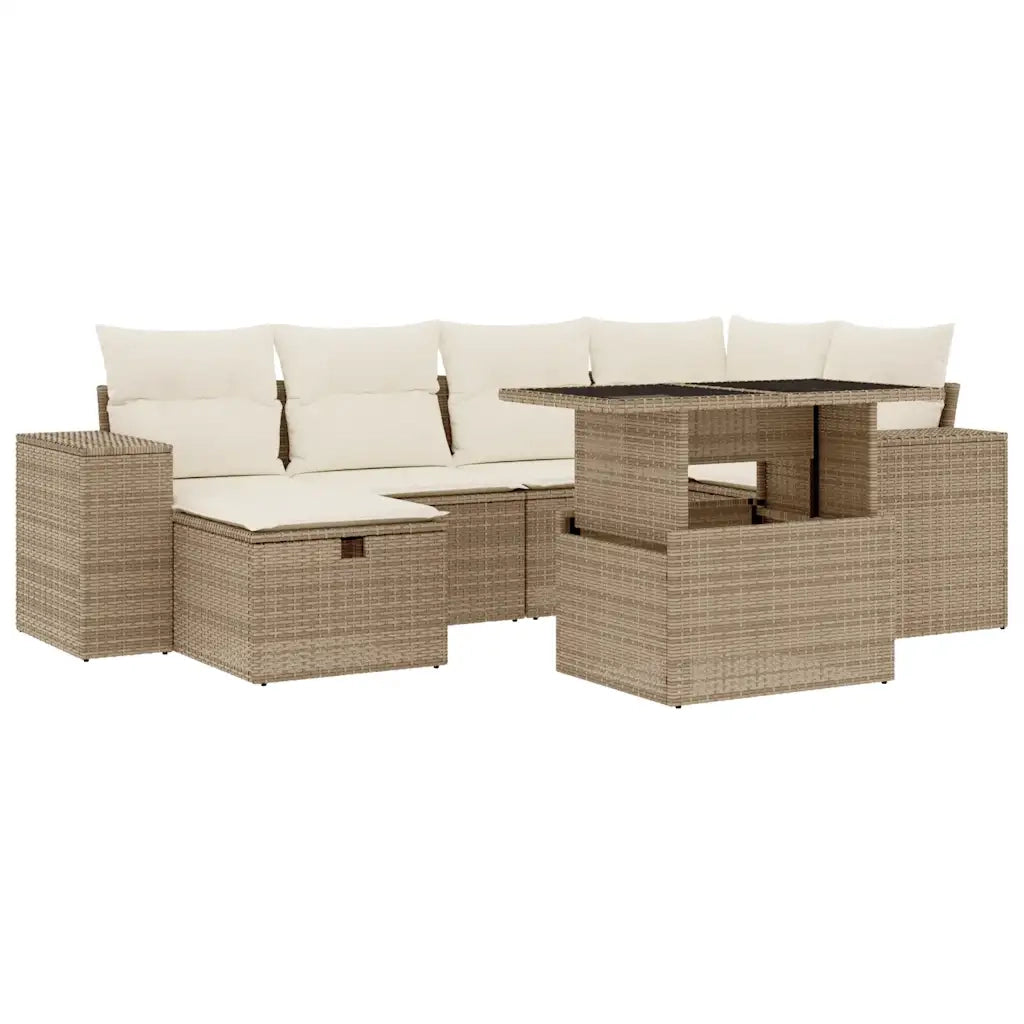 Set Divani da Giardino 7 pz con Cuscini Beige in Polyrattan 3275298