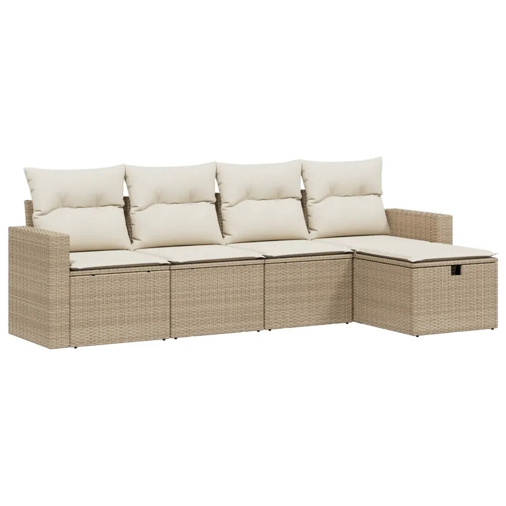 Set Divano da Giardino 5 pz con Cuscini Beige in Polyrattan 3263464